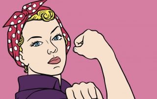 Illustration of blonde Rosie the Riveter