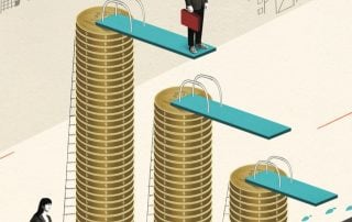 illustration of stack of coins with diving board