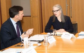 Minister Bill Morneau and Sarah Kaplan