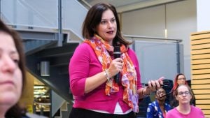 Attendee asks a question at the Indigenous Women and the Economy