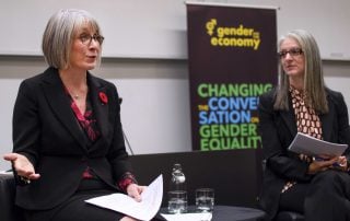 Minister Hajdu and Sarah Kaplan discussing pay equity