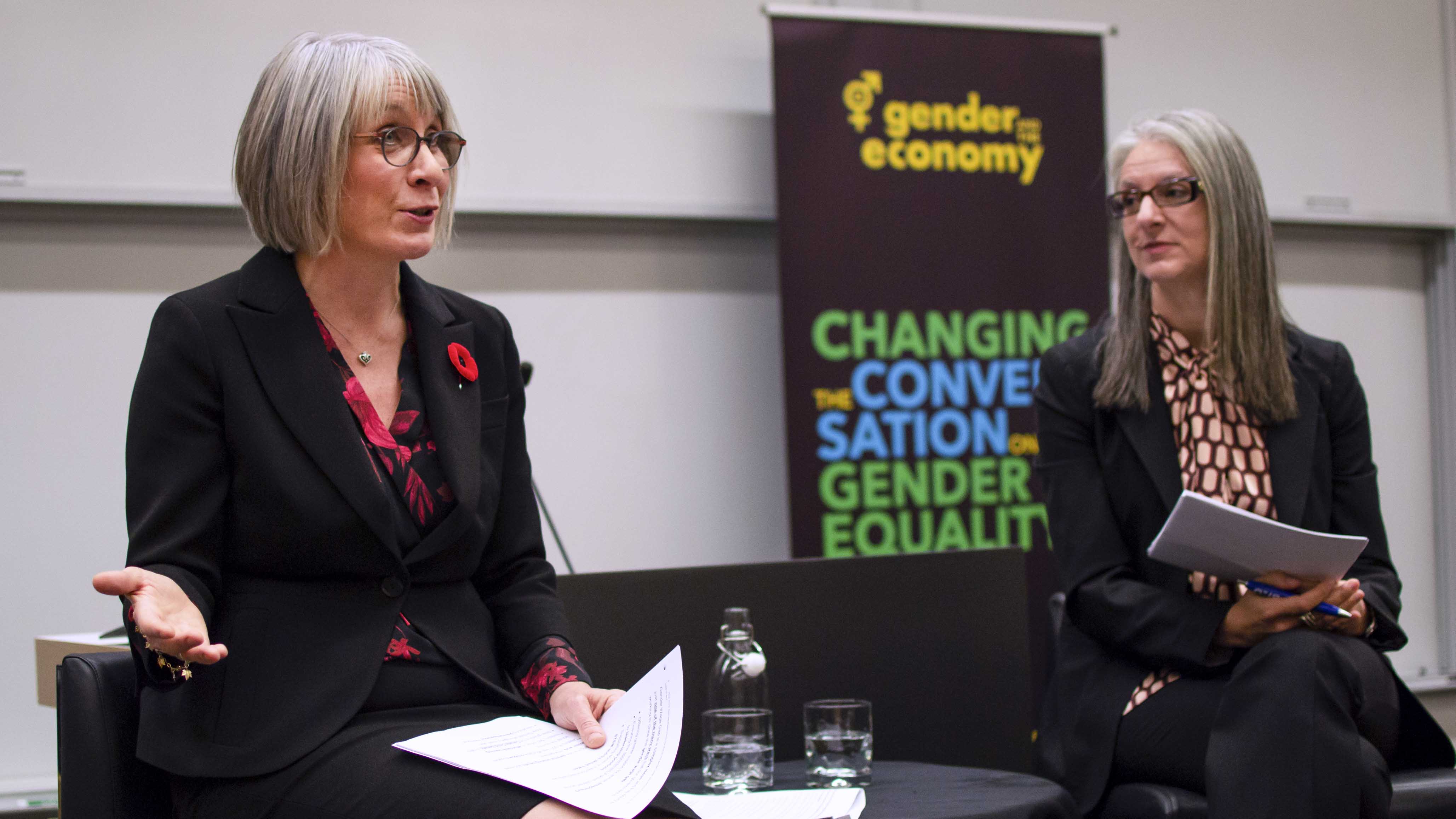 Minister Hajdu and Sarah Kaplan discussing pay equity