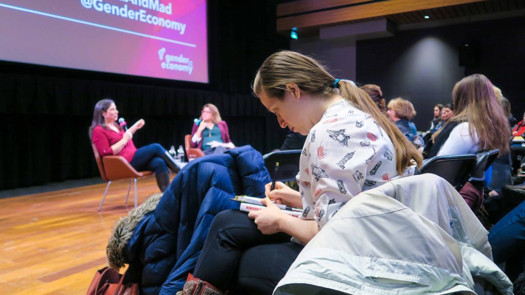 Audience member at Traister event