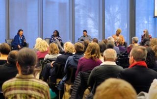 Panelists at the feminist city event