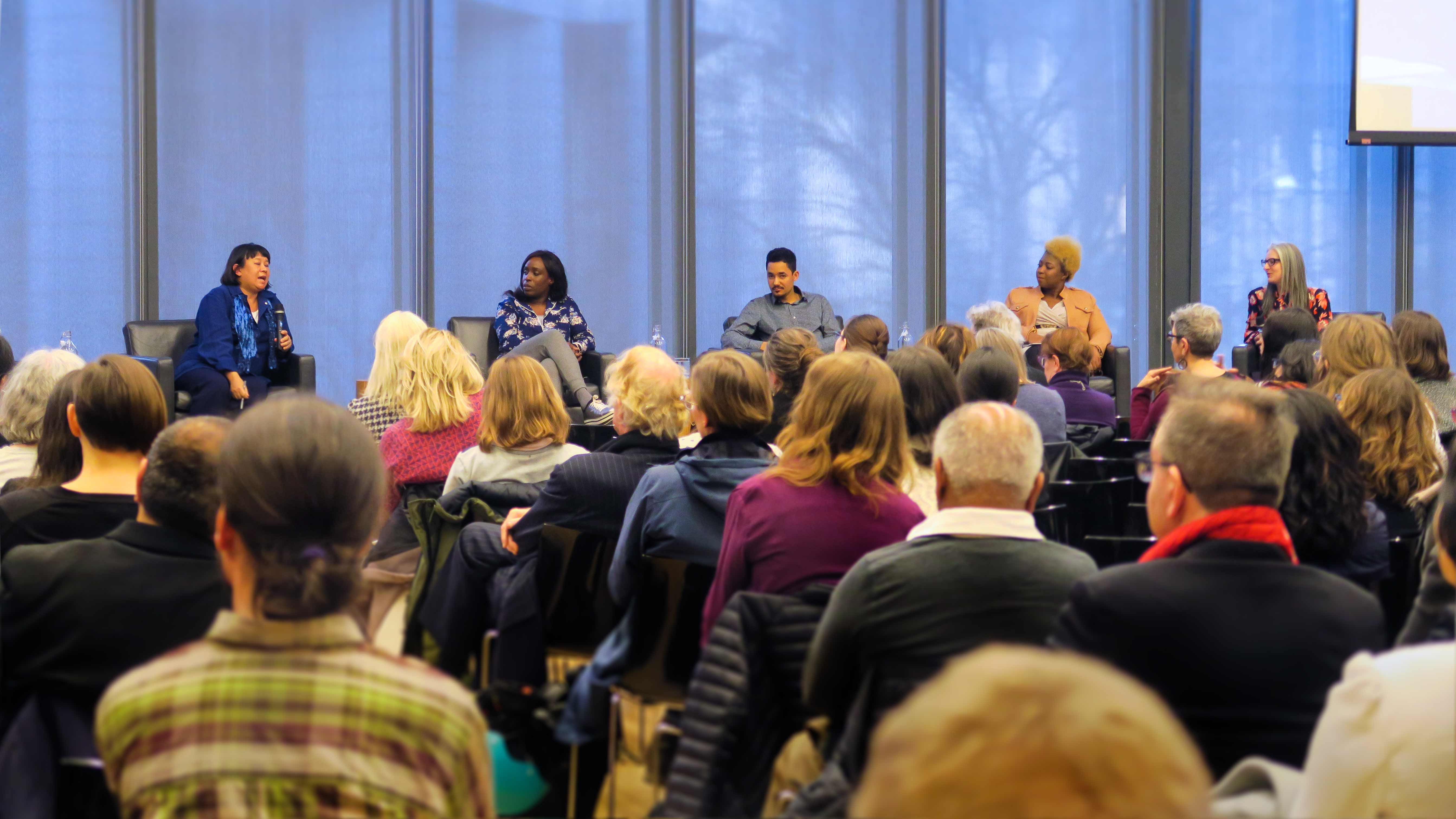 Panelists at the feminist city event