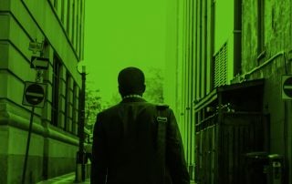 Man walking through a city