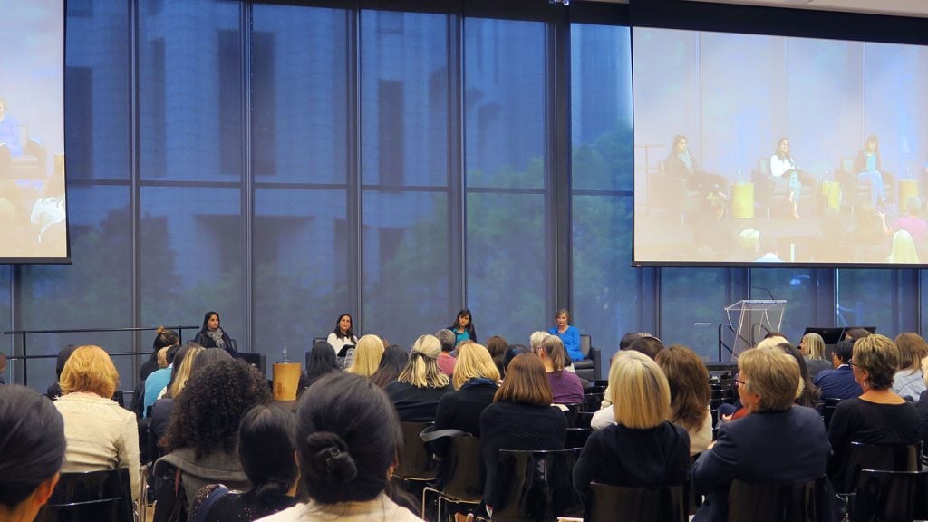 Claire Célérier, Laura Doering, and Avni Shah speak at the Women and Investing event