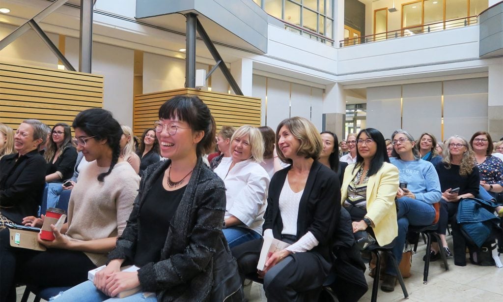 Audience members attend Dr. Jen Gunter event hosted by the Institute for Gender and the Economy