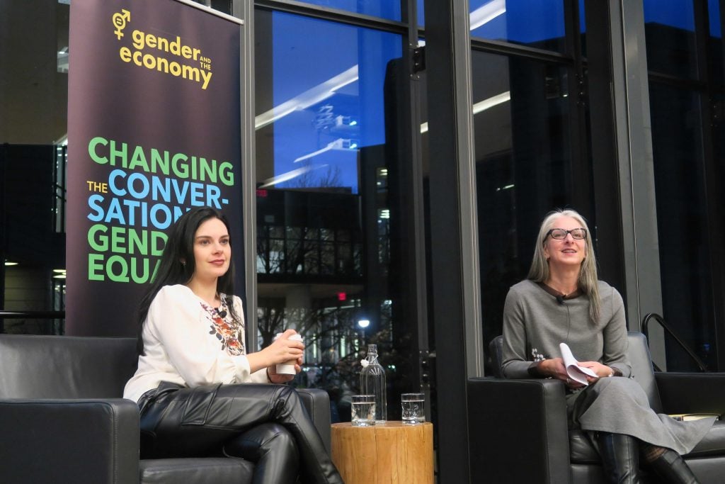 Robyn Doolittle and Sarah Kaplan on stage