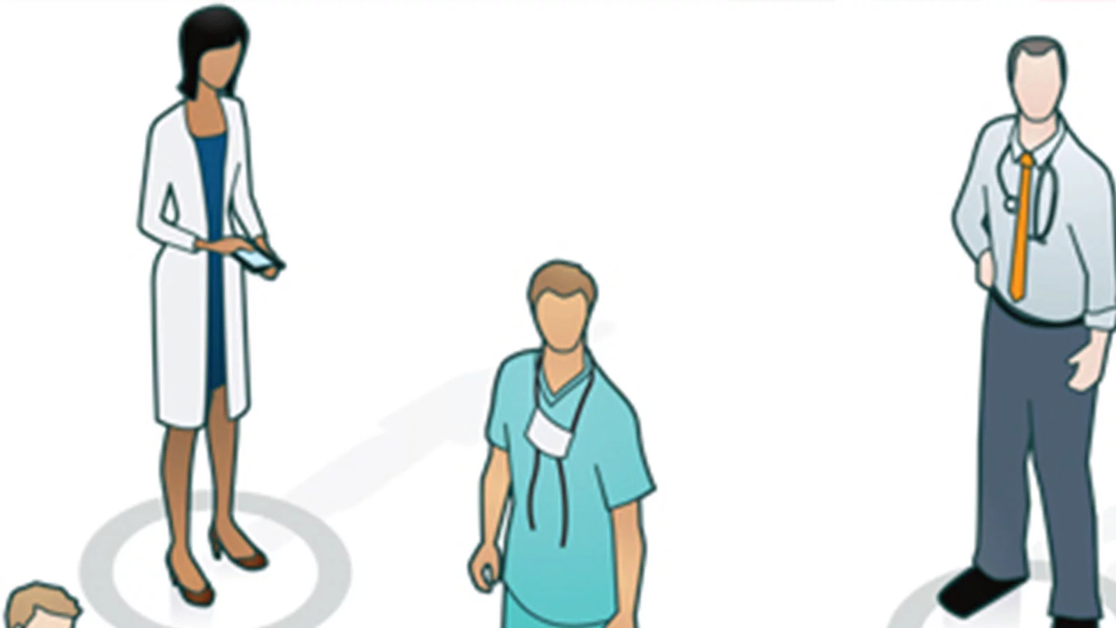 Illustration of one female and two male frontline workers