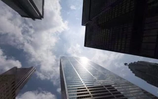 Lower views of skyscrapers
